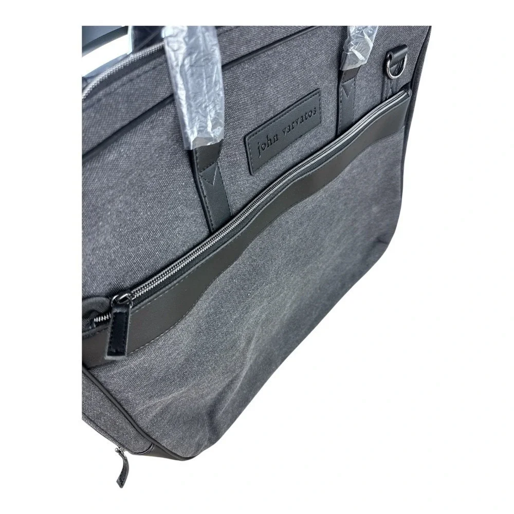 John Varvatos Mens Gray Canvas Laptop Briefcase Bag NWT Business Travel